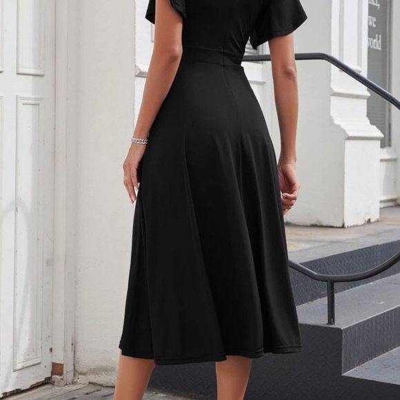 PRETTYGARDEN Women's Summer Midi Dress Ruffle Cap Sleeve V Neck Swing A Line Coc - Picture 4 of 5